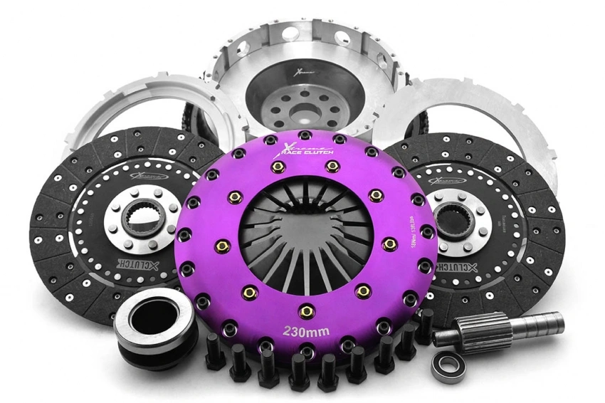 Xtreme Performance clutch kit display showing various clutch components and technical specifications for proper selection