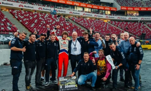 Drift Masters Vice Champion 2025 - Team Success Piotr Więcek with Drift Masters team celebrating Vice Champion podium finish with trophy