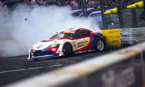 1,300hp Supra A90 - KTY23590-2E Clutch Performance Toyota Supra A90 drifting with tire smoke powered by Xtreme Clutch KTY23590-2E at Drift Masters